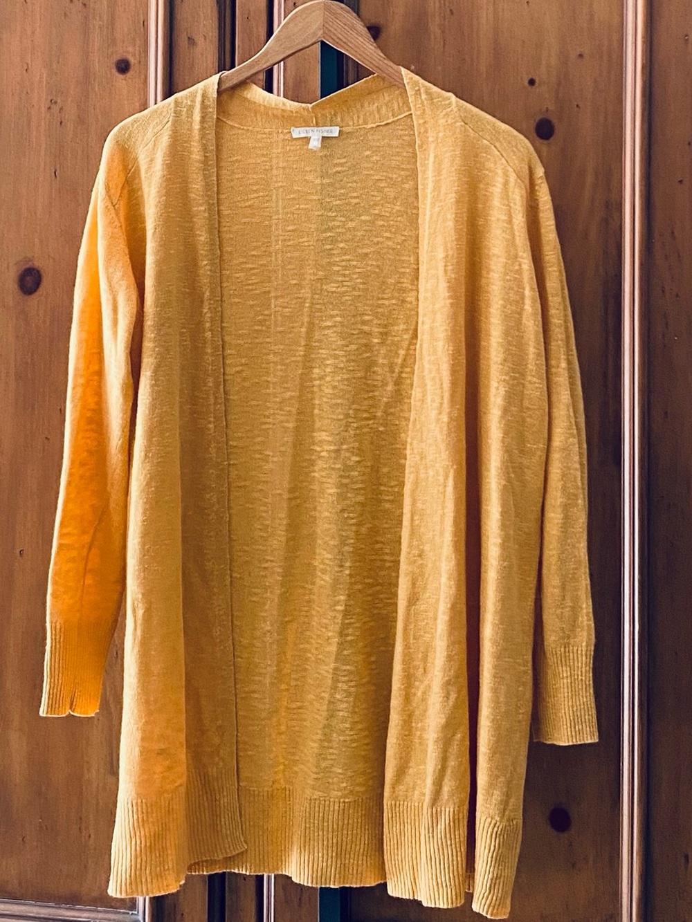 Eileen Fisher Open Cardigan Women Gold Yellow Linen Cotton Blend Medium